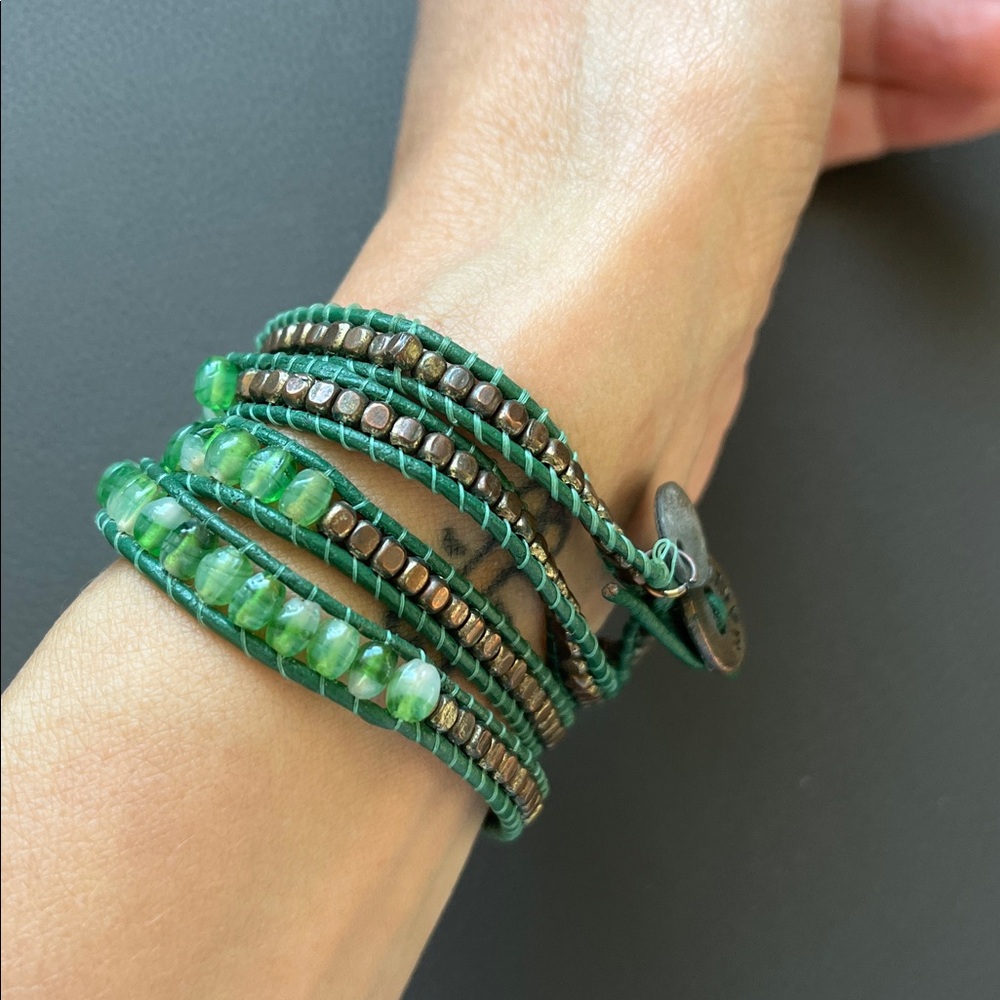 Green stones / copper Wrap Bracelet